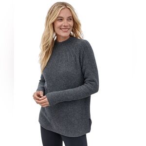 Garnet Hill gray washable cashmere funnel neck ribbed long sleeve sweater